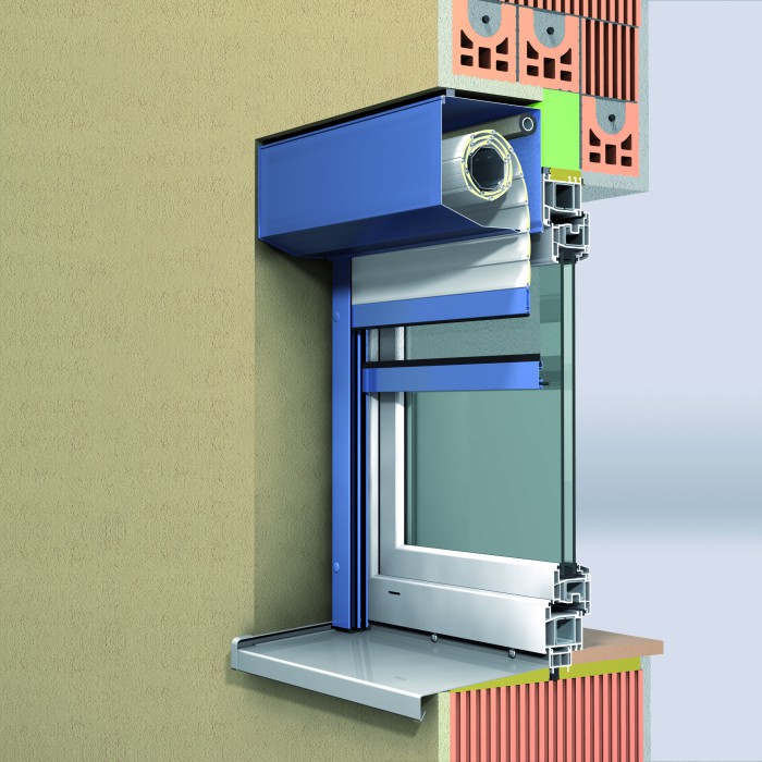Einbausituation rollgeformter Rolllaeden mit 20° Abschrägung